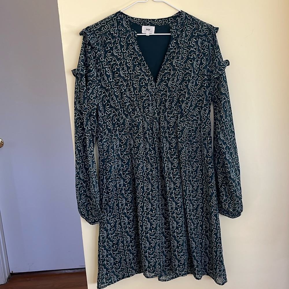 Green and black long-sleeved mini dress, size 0